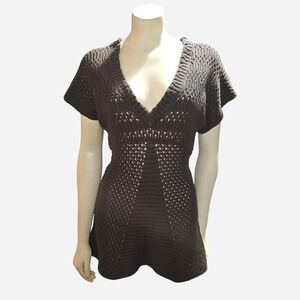 Calvin Klein Jeans Women's Knit Tunic Sweater Size Large V-Neck Short Sleeve